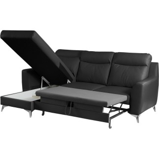 Canapé d'angle convertible en cuir italien de luxe 5/6 places GIANNI avec coffre, noir, angle gauche