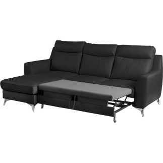 Canapé d'angle convertible en cuir italien de luxe 5/6 places GIANNI avec coffre, noir, angle gauche
