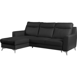 Canapé d'angle convertible en cuir italien de luxe 5/6 places GIANNI avec coffre, noir, angle gauche
