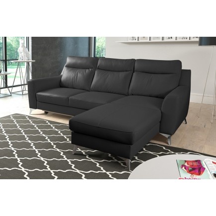 Canapé d'angle convertible en cuir italien de luxe 5/6 places GIANNI avec coffre, noir, angle droit