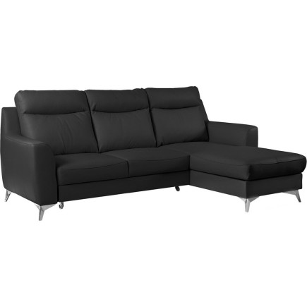 Canapé d'angle convertible en cuir italien de luxe 5/6 places GIANNI avec coffre, noir, angle droit