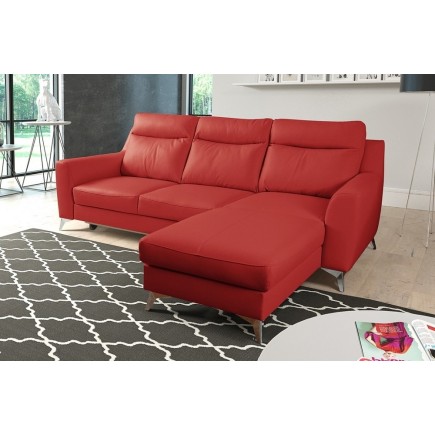 Canapé d'angle convertible en cuir italien de luxe 5/6 places GIANNI avec coffre, rouge foncé, angle droit
