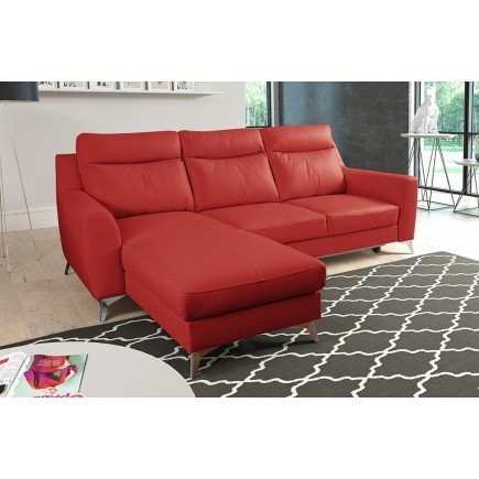 - Canapé d'angle convertible en cuir italien de luxe 5/6 places GIANNI avec coffre, rouge foncé, angle gauche