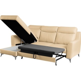 Canapé d'angle convertible en cuir italien de luxe 5/6 places GIANNI avec coffre, beige, angle gauche