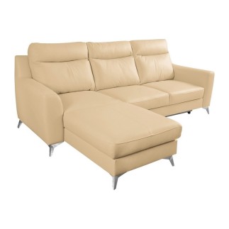 Canapé d'angle convertible en cuir italien de luxe 5/6 places GIANNI avec coffre, beige, angle gauche
