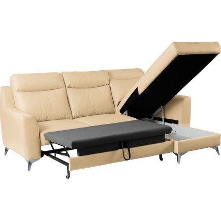 Canapé d'angle convertible en cuir italien de luxe 5/6 places GIANNI avec coffre, beige, angle droit