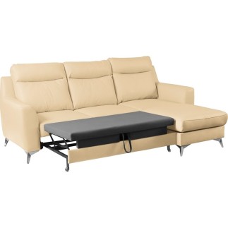 Canapé d'angle convertible en cuir italien de luxe 5/6 places GIANNI avec coffre, beige, angle droit