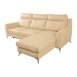 Canapé d'angle convertible en cuir italien de luxe 5/6 places GIANNI avec coffre, beige, angle droit