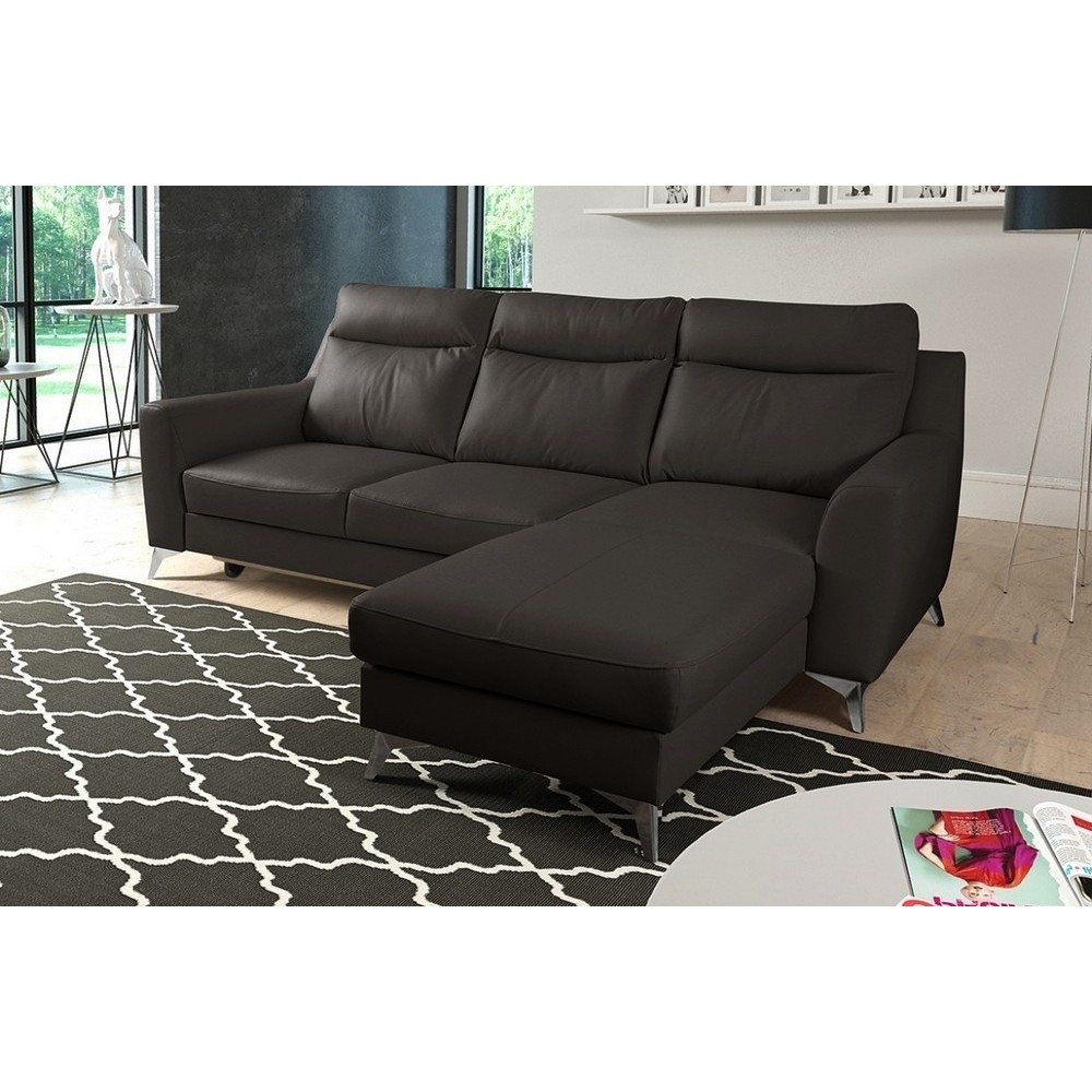 Canapé d'angle convertible en cuir italien de luxe 5/6 places GIANNI avec coffre, chocolat, angle droit
