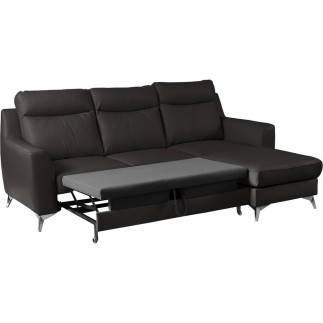 Canapé d'angle convertible en cuir italien de luxe 5/6 places GIANNI avec coffre, chocolat, angle droit