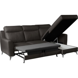 Canapé d'angle convertible en cuir italien de luxe 5/6 places GIANNI avec coffre, chocolat, angle droit