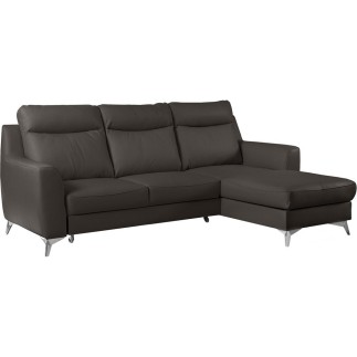 Canapé d'angle convertible en cuir italien de luxe 5/6 places GIANNI avec coffre, chocolat, angle droit