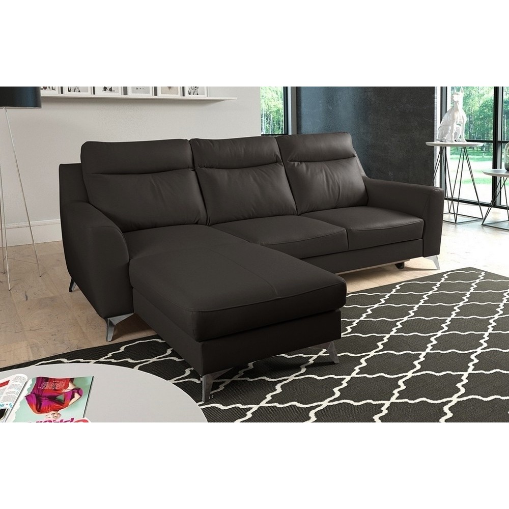 - Canapé d'angle convertible en cuir italien de luxe 5/6 places GIANNI avec coffre, chocolat, angle gauche