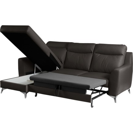 - Canapé d'angle convertible en cuir italien de luxe 5/6 places GIANNI avec coffre, chocolat, angle gauche
