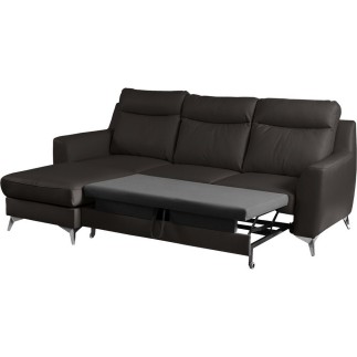 - Canapé d'angle convertible en cuir italien de luxe 5/6 places GIANNI avec coffre, chocolat, angle gauche