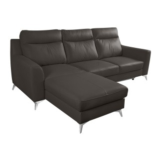 - Canapé d'angle convertible en cuir italien de luxe 5/6 places GIANNI avec coffre, chocolat, angle gauche