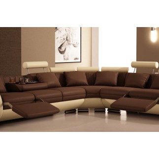 Canapé d'angle en cuir italien 5/6 places PETIT EXCELIA, chocolat et beige, angle droit