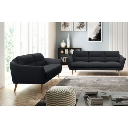 Canapé en tissu luxe 3 places, TRENDY noir (gris très sombre)