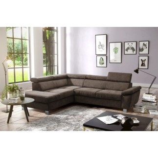 - Canapé d'angle en velours luxe 5 places LUGO chocolat, angle gauche