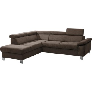 - Canapé d'angle en velours luxe 5 places LUGO chocolat, angle gauche, Chocolat clair