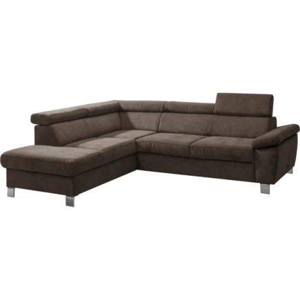 - Canapé d'angle en velours luxe 5 places LUGO chocolat, angle gauche, Chocolat clair