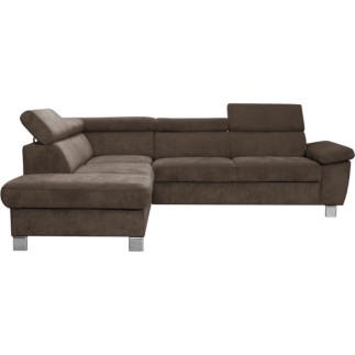 - Canapé d'angle en velours luxe 5 places LUGO chocolat, angle gauche