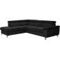 Canapé d'angle en velours luxe 5 places LUGO noir, angle gauche