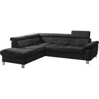 Canapé d'angle en velours luxe 5 places LUGO noir, angle gauche