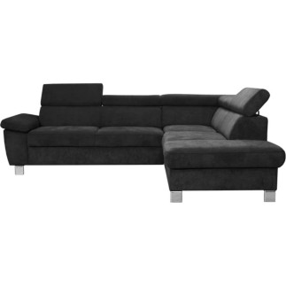 Canapé d'angle en velours luxe 5 places LUGO noir, angle droit