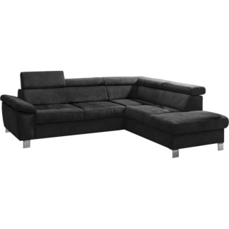 Canapé d'angle en velours luxe 5 places LUGO noir, angle droit