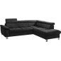 Canapé d'angle en velours luxe 5 places LUGO noir, angle droit