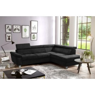 Canapé d'angle en velours luxe 5 places LUGO noir, angle droit