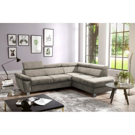 Canapé d'angle en velours luxe 5 places LUGO beige, angle droit