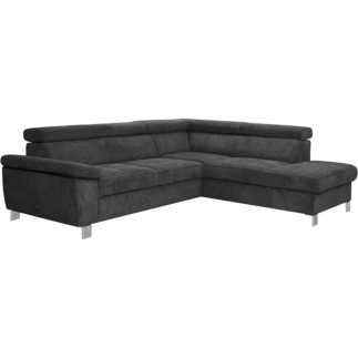 Canapé d'angle en velours luxe 5 places LUGO gris foncé, angle droit