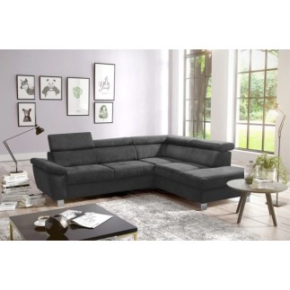Canapé d'angle en velours luxe 5 places LUGO gris foncé, angle droit