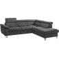 Canapé d'angle en velours luxe 5 places LUGO gris foncé, angle droit Canapé d'angle en velours luxe 5 places LUGO gris foncé, angle droit