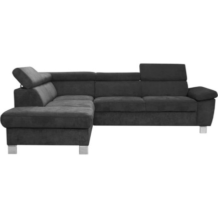 Canapé d'angle en velours luxe 5 places LUGO gris foncé, angle gauche