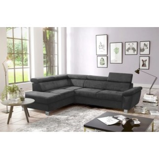 Canapé d'angle en velours luxe 5 places LUGO gris foncé, angle gauche