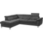 Canapé d'angle en velours luxe 5 places LUGO gris foncé, angle gauche Canapé d'angle en velours luxe 5 places LUGO gris foncé, angle gauche