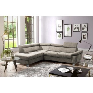 Canapé d'angle en velours luxe 5 places LUGO beige, angle gauche