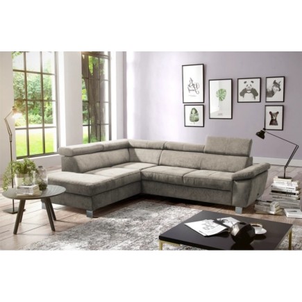 Canapé d'angle en velours luxe 5 places LUGO beige, angle gauche