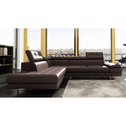 - Canapé d'angle en cuir italien 6 places MODA, chocolat
