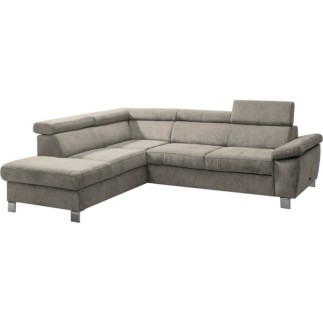 Canapé d'angle en velours luxe 5 places LUGO beige, angle gauche
