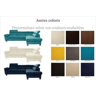 Canapé d'angle en velours luxe 5 places LUGO couleur personnalisée, angle droit