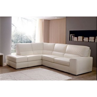 Canapé d'angle BARSANO en cuir haut de gamme italien vachette. Cuir Prestige luxe. Ecru. Angle Gauche vu de face
