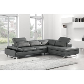 Canapé d'angle en cuir italien 6/7 places IZEN, couleur gris foncé, angle droit, version LUXE