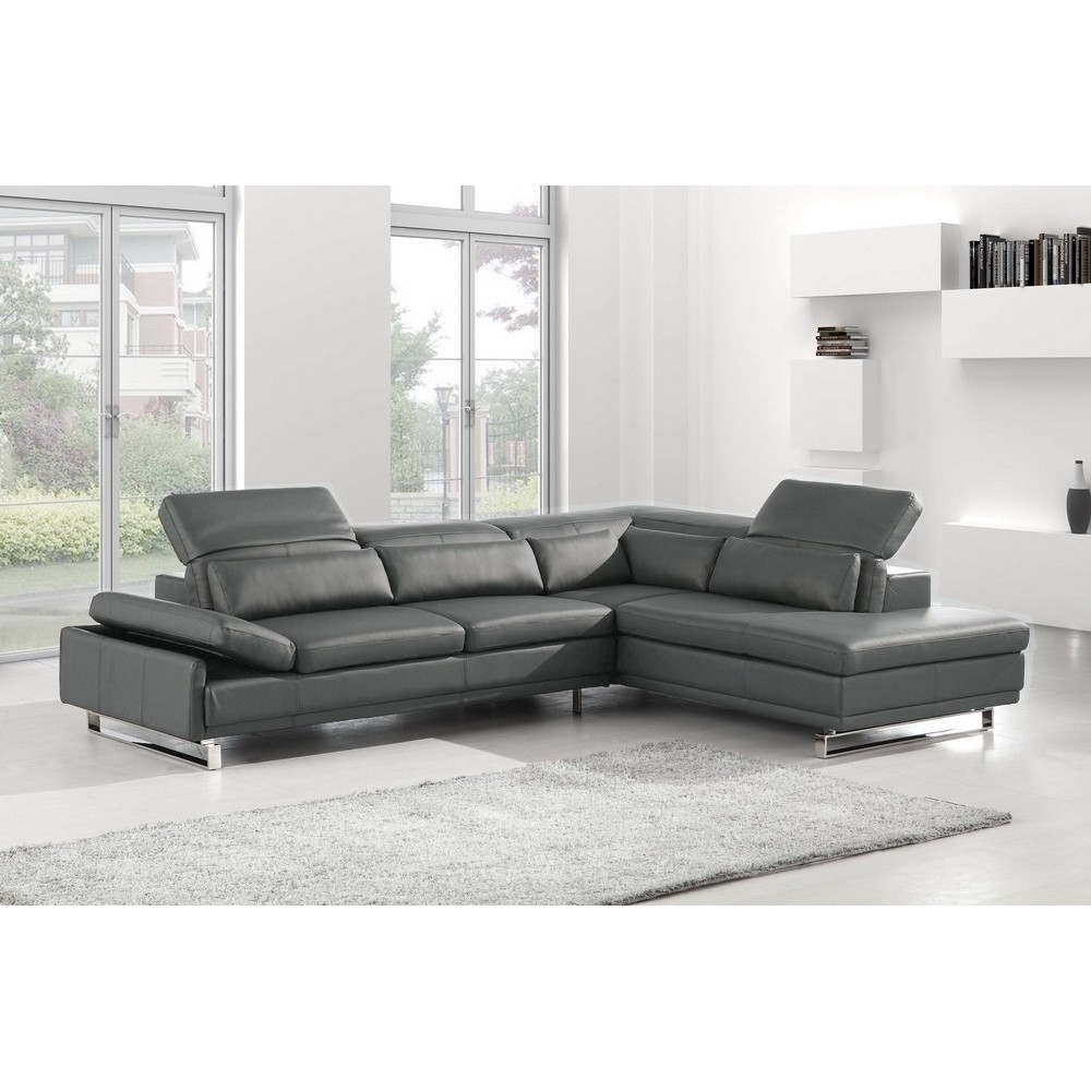 Canapé d'angle en cuir italien 6/7 places IZEN, couleur gris foncé, angle droit, version LUXE