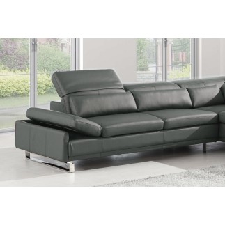 Canapé d'angle en cuir italien 6/7 places IZEN, couleur gris foncé, angle droit, version LUXE