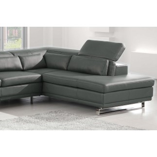 Canapé d'angle en cuir italien 6/7 places IZEN, couleur gris foncé, angle droit, version LUXE