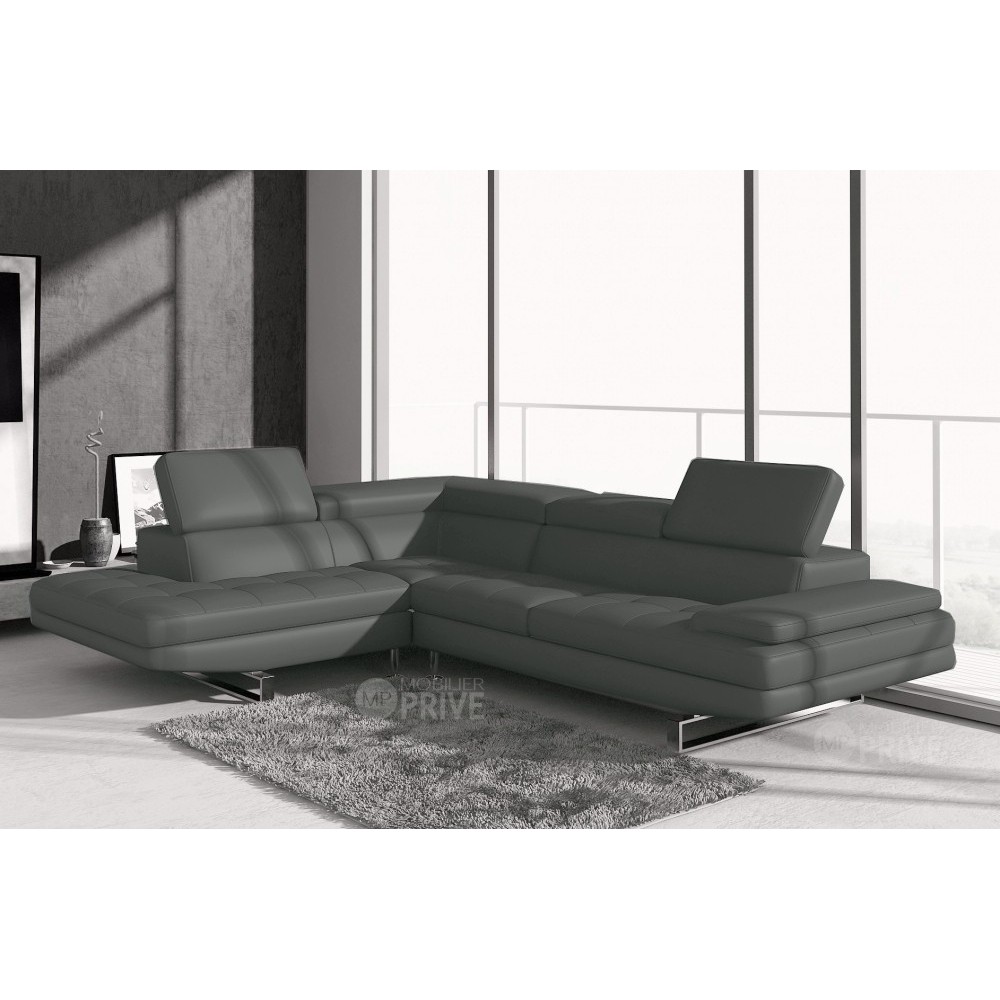 Canapé d'angle BEAUTY en cuir haut de gamme italien vachette Vénésetti Cuir Prestige luxe Gris foncé, angle gauche - Vénésetti,